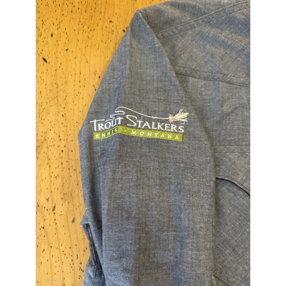 Simms Fishing No-Tellum Shirt Blue/Gray Pearl Snap Travel Fishing Size Large - Picture 3 of 10